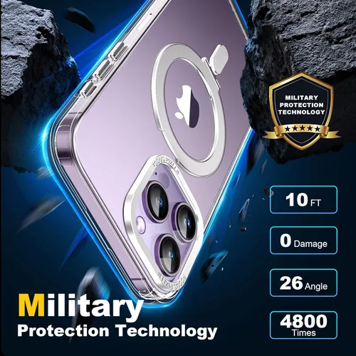 Vista 5 de Funda para iPhone 15 Pro Max, soporte magnético, soporte de anillo, compatible con MagSafe, protección contra caídas de grado militar, funda