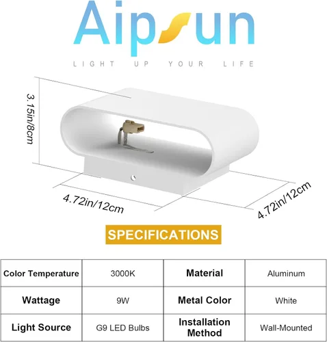 Vista 6 de Aipsun Aplique de pared LED moderno de aluminio para interiores, con cableado, juego de 2 luces de montaje en pared arriba y abajo, para sala