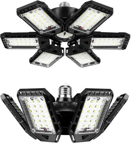 Vista 13 de Aoretic Luces LED de garaje - 1 paquete, 80W, 8000LM 6500K luz de tienda con 3 paneles deformables, luz de granero de sótano, E26/E27 para tienda