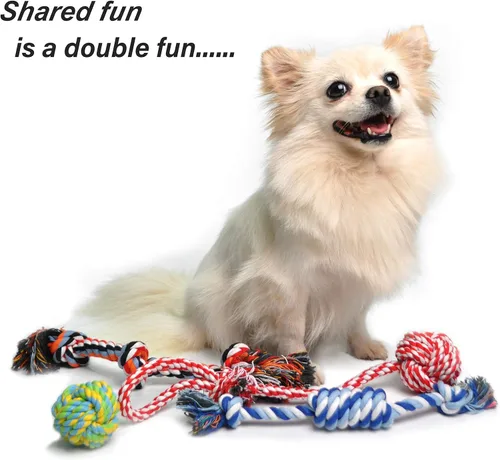 Vista 4 de Fida Juguetes de cuerda para perros, paquete de 4 unidades, resistentes cuerdas de algodón para masticar para interiores y exteriores, juego