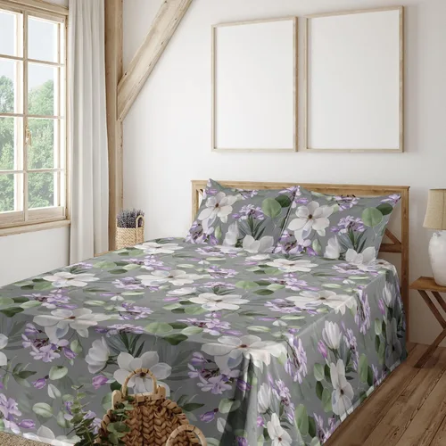 Vista 33 de Ambesonne Forest Sheet Set, Fantasy Jungle Floral Ornaments and Leaves Exotic Print Artwork, Fitted and Flat Sheet with Pillowcases Bedding Accent 4
