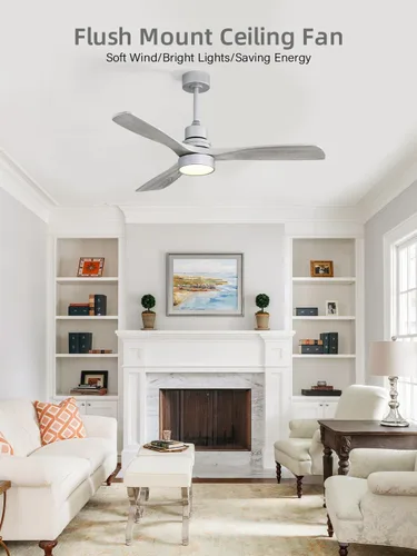 Vista 2 de Sofucor Ventilador de techo de perfil bajo con luces con control remoto de 52 pulgadas, ventilador de techo de montaje empotrado moderno con hoja