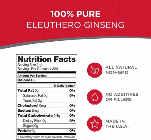 Vista 2 de Polvo de ginseng siberiano de 1000 mg 4:1 extracto de raíz de Eleuthero Suplemento diario sin otros ingredientes añadidos, suplementos de ginseng