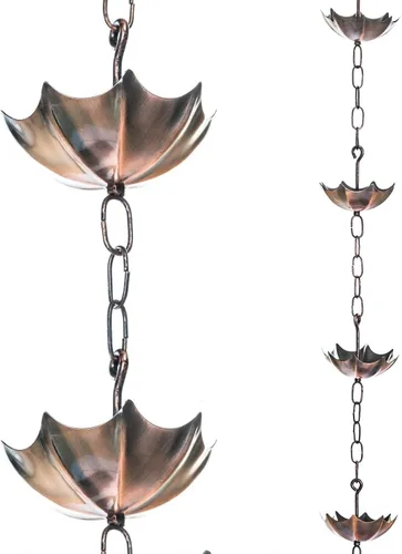 Topadorn Cadena de lluvia de metal de 6 pies con 8 tazas, repuesto funcional y decorativo para canalones, paraguas y cadena de lluvia de campana