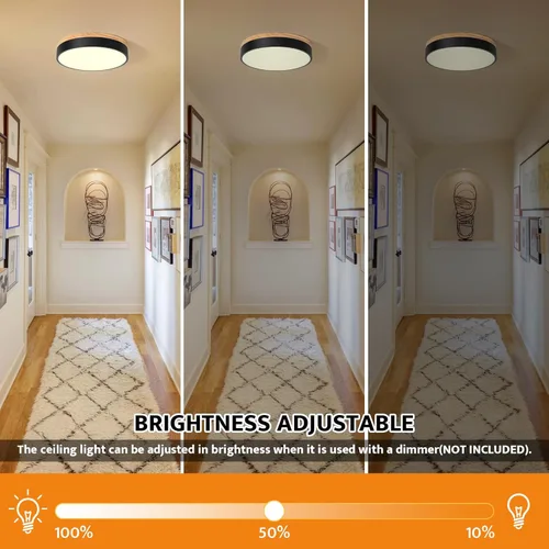 Vista 2 de Lámpara de techo LED de madera regulable, 5CCT 2700K-6000K moderna negra cerca del techo, lámpara de techo redonda minimalista para dormitorio