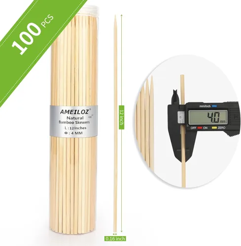 Vista 5 de Pinchos de barbacoa de madera de bambú natural de 12 pulgadas para kabob, aperitivo, fruta, salchicha, fuente de chocolate, palito de brocheta