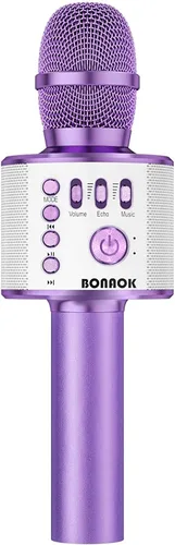 Vista 7 de BONAOK - Micrófono inalámbrico Bluetooth de karaoke, 3 en 1; máquina altavoz con micrófono de karaoke portátil de mano para fiesta de cumpleaños