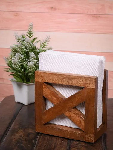 Vista 3 de EDHAS Servilletero de papel de madera, dispensador de almacenamiento de servilletas para mesas, accesorios de cocina y oficina, para restaurantes