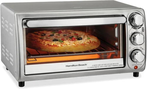 Hamilton Beach 4-Slice Toaster Oven with 5 Cooking Modes (Bake, Broil, Keep Warm Toast & Bagel) with Stay On & Auto Shutoff, 2 Rack Positions, 1100