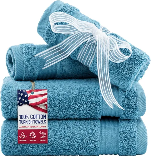 Vista 48 de Juego de toallas American Veteran Towel, de lujo, 6 piezas de algodón 100 % turco para máxima suavidad y absorción, para hotel y spa