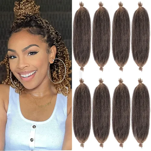 Vista 21 de Cabello de Envoltura Pre-Esponjado de 8 Pulgadas, 3 Paquetes, Cabello Afro Twist Pre-Separado Elástico para Locs, Cabello Afro Twist Negro Natural