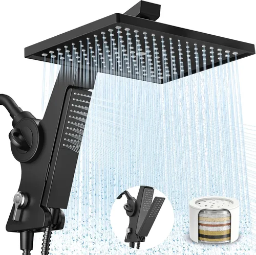 Vista 9 de MakeFit Cabezal de ducha de lluvia filtrado con combo de mano, cabezales de ducha de lluvia de alta presión de 12 pulgadas y varita desmontable