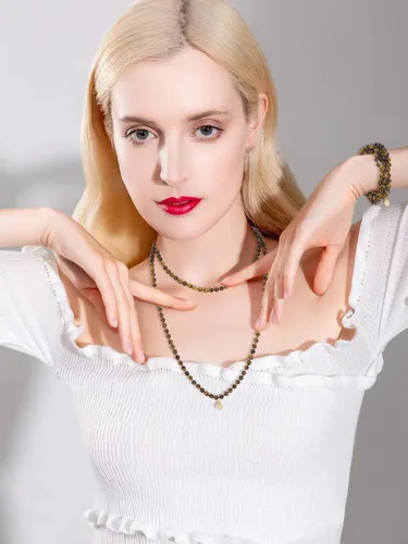 Vista 2 de Firstmeet Stone Necklace Long Agate Beads Chain Round Smooth Bracelet Jewelry for Women