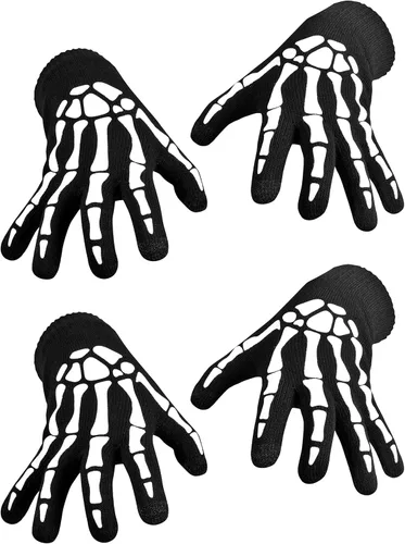 Skeleton Gloves with Touchscreen and Warm for Halloween Cosplay Party and Daily Wears for Adults and Kids 2 Pairs