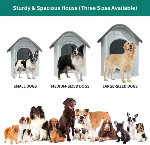 Vista 2 de YITAHOME Dog House Outdoor Plastic Doghouse Water Resistant Pet House with Adjustable Skylight and Elevated Base for Small, Medium, and Large Dogs