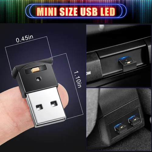 Vista 5 de Frienda 2 piezas de mini luz LED USB, iluminación interior LED para automóvil, 5 V, luz de ambiente USB inteligente, teclado para computadora