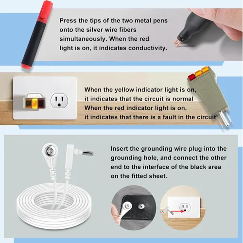 Vista 3 de Grounding Sheets King, 90 % algodón orgánico + 10 % fibra de plata pura, juego de sábanas con tierra de bolsillo profundo, alivia el dolor, se
