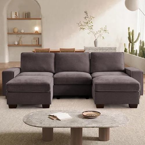 Vista 40 de TEKAMON Sofá modular de 100 pulgadas con almacenamiento de asientos, sofá en forma de U con otomanas móviles, sofá de tela de felpilla para sala