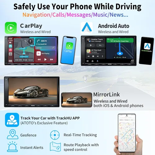 Vista 4 de ATOTO A6PF - Estéreo de coche Android de doble DIN, CarPlay inalámbrico, Android Auto inalámbrico, MirrorLink, navegación en pantalla táctil de 7