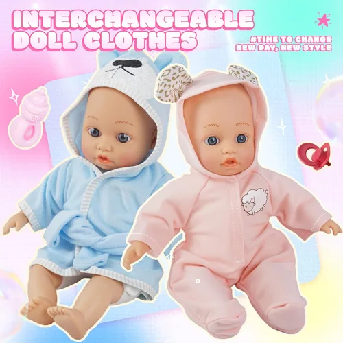 Vista 3 de SMILESSKIDDO - Juego de juguete de cochecito de muñeca bebé - Muñecas blandas de 12 pulgadas con accesorios, silla de comedor, ropa para muñecas