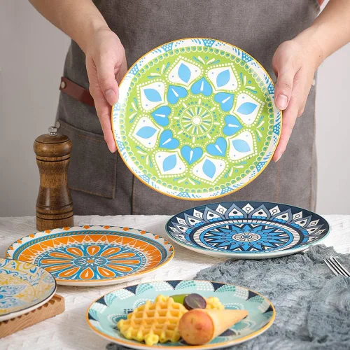 Vista 6 de Juego de platos de postre de cerámica de 6 a 8 pulgadas para ensalada y aperitivo, colores vibrantes para mezclar y combinar, aptos