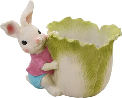 Vista 8 de Mini macetas para suculentas Macetas de conejo Maceta de resina de Pascua de dibujos animados Maceta de conejo para interiores y exteriores