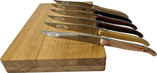 Vista 2 de Laguiole en Aubrac Juego de 6 cuchillos de carne de acero inoxidable mate totalmente forjados con asas de madera mixta
