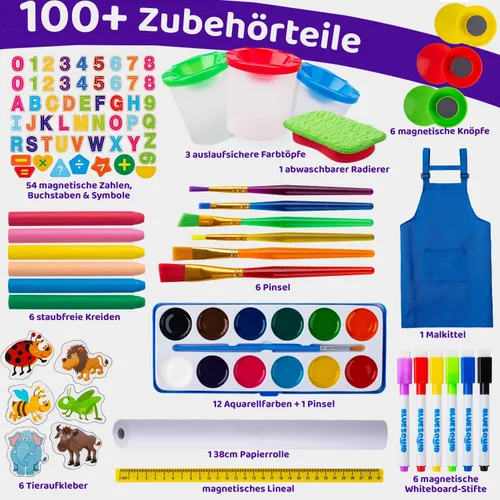 Vista 3 de Blue Squid Caballete de arte para niños, caballetes para niños pequeños Caballete de arte ajustable con rollo de papel, caballete magnético