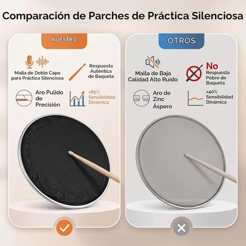 Vista 3 de Bnineteenteam Drumhead Pack Drum Mesh Heads Silent 10 Pulgadas Drum Set Percusión Kit Kit Piezas de Repuesto Negro Rendimiento Accesorio
