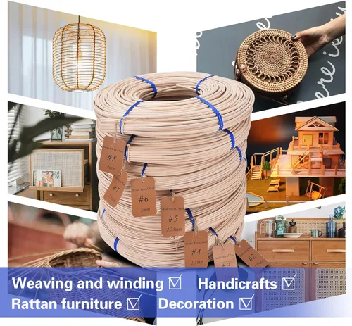 Vista 4 de Cesta redonda de caña #2 de 0.069 in de bobina de 1 libra, caña de tejer para hacer sillas y tejer de mimbre, suministros de fabricación de muebles