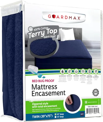 Vista 23 de Guardmax Funda de colchón individual con cremallera, protector de colchón 100% impermeable, suave y absorbente de algodón de rizo superior