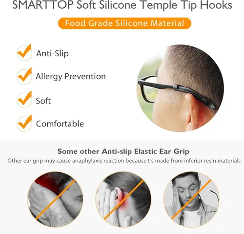 Vista 2 de SMARTTOP - Sujetadores de silicona suave para las puntas de las patillas de las gafas, con manga, antideslizantes, elásticos y cómodos, para gafas