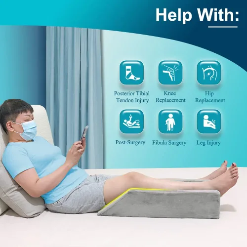 Vista 3 de Zelen Almohada de elevación de piernas Almohadas de cuña para dormir después de la cirugía, soporte de rodilla de espuma para cama, cuñas