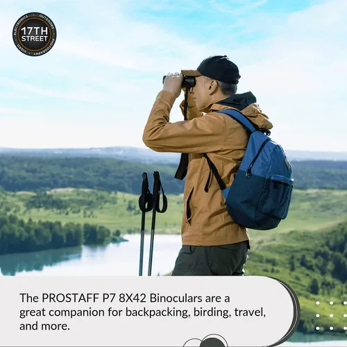 Vista 4 de Nikon PROSTAFF - Binoculares impermeables P7 de 8 x 42 para adultos Binoculares de viaje pequeños y compactos para observación de aves Correa