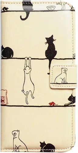 Vista 6 de Bcov Funda para iPhone SE 2022/iPhone SE 3ª Gen/iPhone SE 2020, Funda de piel con tapa de gato blanco y gato negro con ranura para tarjeta