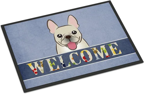 Caroline's Treasures BB1424MAT - Tapete de bienvenida con diseño de bulldog francés de 18 x 27 pulgadas, color azul, para interiores y exteriores,