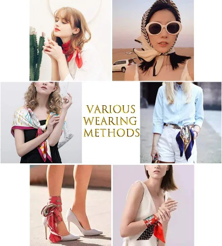 Vista 7 de FONYVE - Bufanda de satén sedoso de tamaño mediano para mujer, cuadrada, 27.5 x 27.5 pulgadas