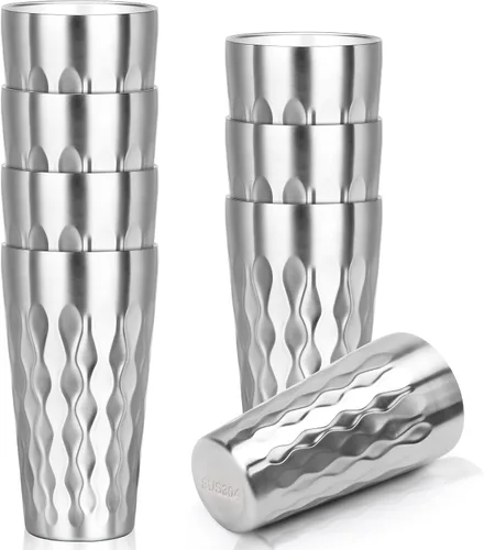 Vista 26 de Vaso aislado de acero inoxidable, vaso aislado de 10 onzas, paquete de 8 vasos de agua apilables irrompibles de doble pared, vasos de metal