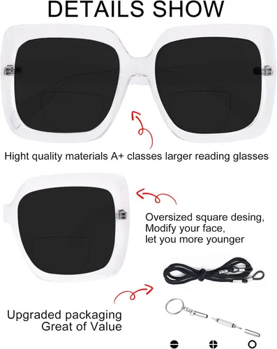 Vista 5 de OCCI CHIARI Bifocal Sunglasses Reading Glasses for Women Large Reader 1.0 1.5 2.0 2.5 3.0 3.5 UV400 Blue Light Filter