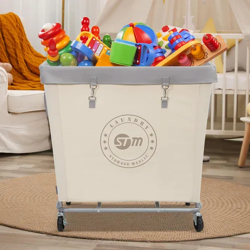 Vista 8 de STORAGE MANIAC Cesto de lavandería comercial con marco de acero resistente, carro de cesta de lavandería industrial de 320 L con ruedas para hotel
