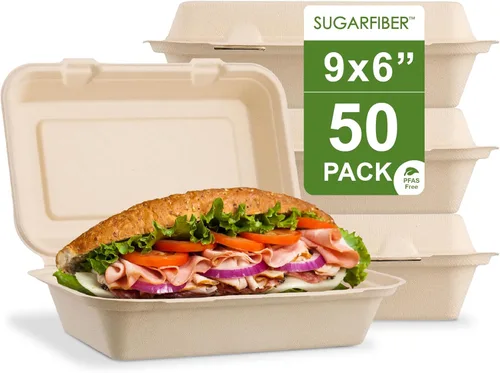 Vista 13 de [50 unidades] Paquete de cosecha de 6 x 6 pulgadas, contenedores de alimentos compostables para llevar, sin PFAS, cuadrados con tapas, caja