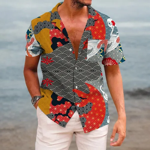 Vista 56 de KYKU - Camisa hawaiana funky para hombre, ropa tropical para vacaciones en Palm Beach