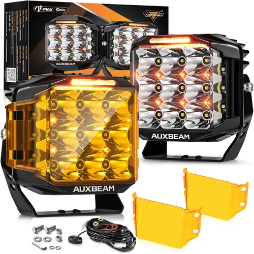 Vista 15 de Auxbeam Cápsula LED de cubo de 4 pulgadas y 92 W con DRL ámbar, luces V-MAX Series Offroad Pod con disparador lateral y cubiertas ámbar, cubo LED