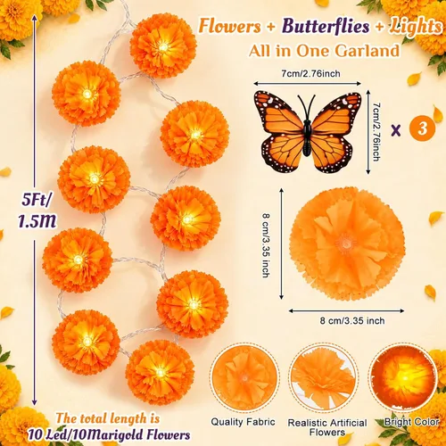 Vista 2 de Retisee Guirnalda de luces de caléndula de 5 pies, 10 LED, 1 paquete Flor y mariposa