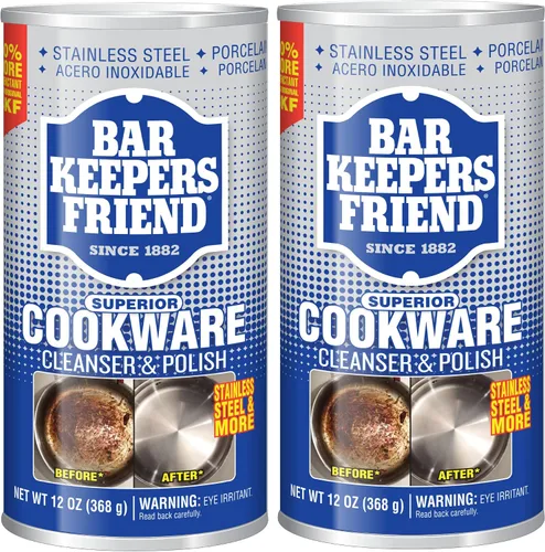 Bar Keepers Friend Limpiador y pulidor de utensilios de cocina (2 x 12 onzas), limpiador y desengrasante de acero inoxidable para ollas, sartenes,