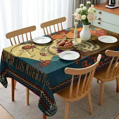 Vista 2 de Ambesonne Mantel del Día de los Muertos, Dia de Los Muertos, estampado de niña con corazones de rosas, mantel rectangular para decoración de comedor