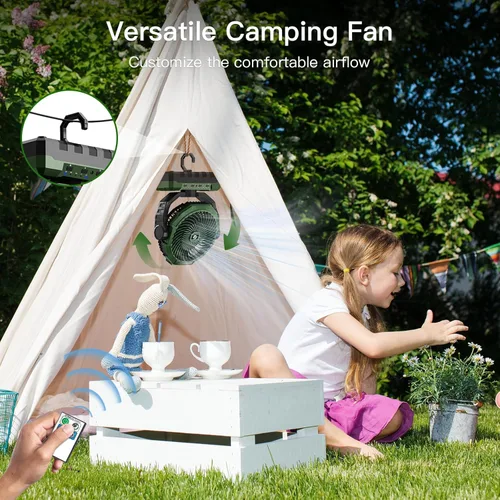 Vista 5 de FRIZCOL Ventilador de camping 3 en 1 - Ventiladores portátiles recargables - Ventilador con batería de alta capacidad (60 horas) con luz y control