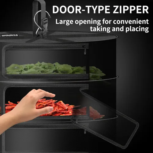 Vista 5 de Rejilla colgante de 3 capas para secar hierbas, plegable con cremallera en forma de U y ganchos, 17.72 pulgadas para hierbas, flores, frutas