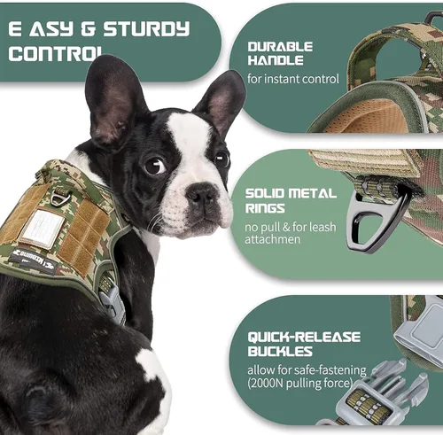 Vista 3 de BUMBIN Arnés para perros medianos sin tirones, arnés táctico para perro, con asa, arnés de chaleco ajustable para perro, correa elástica de 6 pies