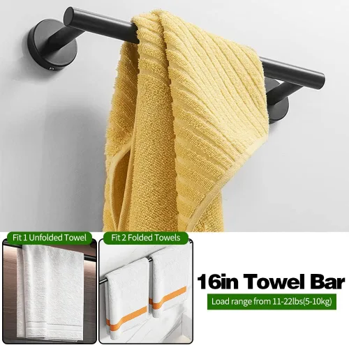 Vista 2 de Juego de accesorios de baño, 10 piezas de accesorios de baño, juego de accesorios de baño negro mate que incluye barras de toalla de mano de 16